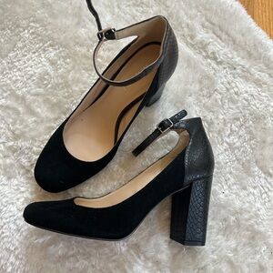 Nine West Black Block Heels | Suede and Patent Leather